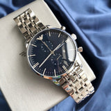 Emporio Armani Gianni Chronograph Blue Dial Silver Steel Strap Watch For Men - AR1648 Authentic Buy Shop Now
