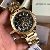 Michael Kors Brecken Chronograph Quartz Black Dial Gold Steel Strap Watch For Men - MK8481 Authentic Buy Shop Now