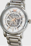 Emporio Armani Meccanico Skeleton Silver Dial Silver Steel Strap Watch For Men - AR1980 Authentic Buy Shop Now