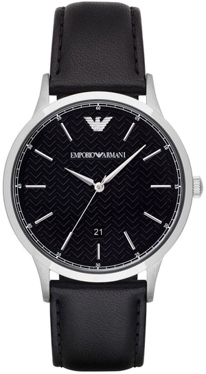 Emporio Armani Renato Analog Black Dial Black Leather Strap Watch For Men - AR8035 Authentic Buy Shop Now
