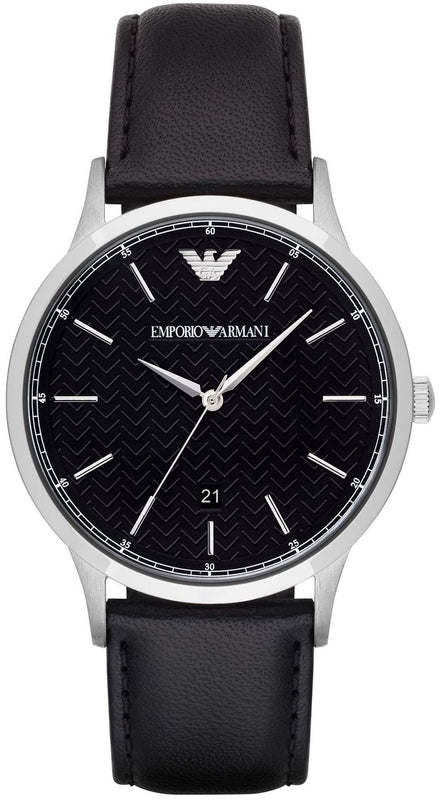 Emporio Armani Renato Analog Black Dial Black Leather Strap Watch For Men - AR8035 Authentic Buy Shop Now