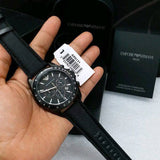 Emporio Armani Sigma Chronograph Black Dial Black Leather Strap Watch For Men - AR6131 Authentic Buy Shop Now