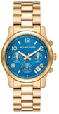 Michael Kors Runway Chronograph Blue Dial Gold Steel Strap Watch For Women - MK7353 Authentic Buy Shop Now