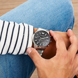 Emporio Armani Sportivo Chronograph Black Dial Silver Steel Strap Watch For Men - AR2460 Authentic Buy Shop Now