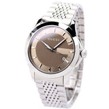 Gucci G Timeless Brown Dial Silver Steel Strap Watch For Men - YA126406 Authentic Buy Shop Now