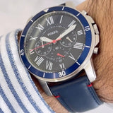 Fossil Grant Chronograph Blue Dial Blue Leather Strap Watch for Men - FS5373 Authentic Buy Shop Now