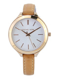 Michael Kors Runway Slim Quartz White Dial Beige Leather Strap Watch For Women - MK2284 Authentic Buy Shop Now