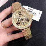 Michael Kors Wren Chronograph Crystal Pave Gold Dial Gold Steel Strap Watch for Women - MK6095 Authentic Buy Shop Now