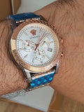 Versace Sport Tech Chronograph While Dial Two Tone Steel Strap Watch for Men - VELT00319 Authentic Buy Shop Now