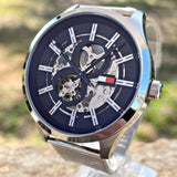 Tommy Hilfiger Spencer Skeleton Black Dial Silver Mesh Bracelet Watch for Men - 1791643 Authentic Buy Shop Now