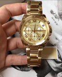 Michael Kors Brecken Chronograph Gold Dial Gold Steel Strap Watch For Women - MK6366 Authentic Buy Shop Now