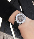 Emporio Armani Meccanico White Skeleton Dial Black Leather Strap Watch For Men - AR60003 Authentic Buy Shop Now