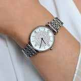 Emporio Armani Gianni T Bar White Crystal Pave Dial Silver Stainless Steel Strap Watch For Women - AR1925 Authentic Buy Shop Now