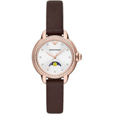 Emporio Armani Mia Moonphase Silver Dial Brown Leather Strap Watch For Women - AR11568 Authentic Buy Shop Now