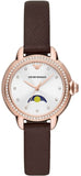 Emporio Armani Mia Moonphase Silver Dial Brown Leather Strap Watch For Women - AR11568 Authentic Buy Shop Now