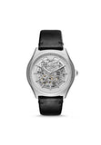 Emporio Armani Meccanico White Skeleton Dial Black Leather Strap Watch For Men - AR60003 Authentic Buy Shop Now
