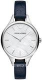 Emporio Armani Aurora Quartz Mother Of Pearl White Dial Blue Leather Strap Watch For Women - AR11090 Authentic Buy Shop Now