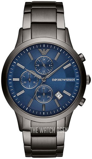 Emporio Armani Renato Chronograph Quartz Blue Dial Black Steel Strap Watch For Men - AR11215 Authentic Buy Shop Now