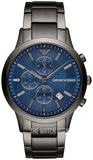 Emporio Armani Renato Chronograph Quartz Blue Dial Black Steel Strap Watch For Men - AR11215 Authentic Buy Shop Now