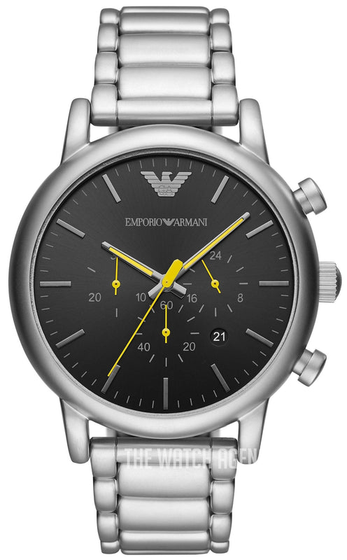 Emporio Armani Luigi Chronograph Black Dial Silver Steel Strap Watch For Men - AR11324 Authentic Buy Shop Now