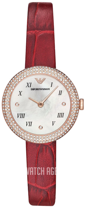 Emporio Armani Rosa Two Hand White Dial Red Leather Strap Watch For Women - AR11357 Authentic Buy Shop Now