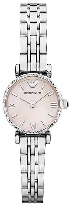 Emporio Armani Classic Gianni T Bar Crystals Pink Dial Silver Steel Strap Watch For Women - AR1781 Authentic Buy Shop Now