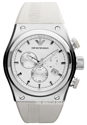 Emporio Armani Sportivo Analog Quartz White Dial White Rubber Strap Watch For Men - AR6103 Authentic Buy Shop Now