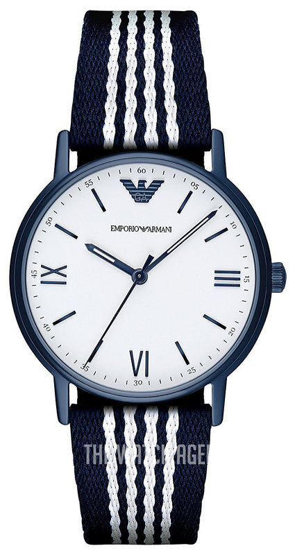 Emporio Armani Kappa Dress White Dial Two Tone NATO Strap Watch For Men - AR80005 Authentic Buy Shop Now