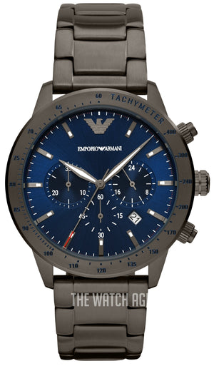 Emporio Armani Mario Chronograph Blue Dial Grey Steel Strap Watch For Men - AR80045 Authentic Buy Shop Now