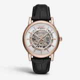 Emporio Armani Luigi Skeleton Silver Dial Black Leather Strap Watch For Men - AR60007 Authentic Buy Shop Now