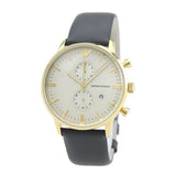 Emporio Armani Gianni Beige Dial Grey Leather Strap Watch For Men - AR0386 Authentic Buy Shop Now