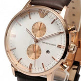 Emporio Armani Gianni Classic Chronograph White Dial Brown Leather Strap Watch For Men - AR0398 Authentic Buy Shop Now