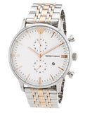 Emporio Armani Chronograph White Dial Two Tone Steel Strap Watch For Men - AR0399 Authentic Buy Shop Now