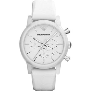Emporio Armani Classic Chronograph White Dial White Rubber Strap Watch For Men - AR1054 Authentic Buy Shop Now