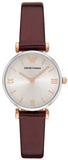 Emporio Armani Gianni T-Bar Quartz Silver Dial Brown Leather Strap Watch For Women - AR11061 Authentic Buy Shop Now