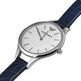 Emporio Armani Aurora Quartz Mother Of Pearl White Dial Blue Leather Strap Watch For Women - AR11090 Authentic Buy Shop Now