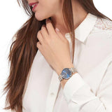 Emporio Armani Gianni T Bar Crystal Blue Dial Two Tone Steel Strap Watch For Women - AR11092 Authentic Buy Shop Now