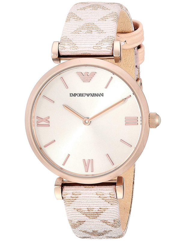 Emporio Armani Gianni T Bar Analog Silver Dial Beige Leather Strap Watch For Women - AR11127 Authentic Buy Shop Now