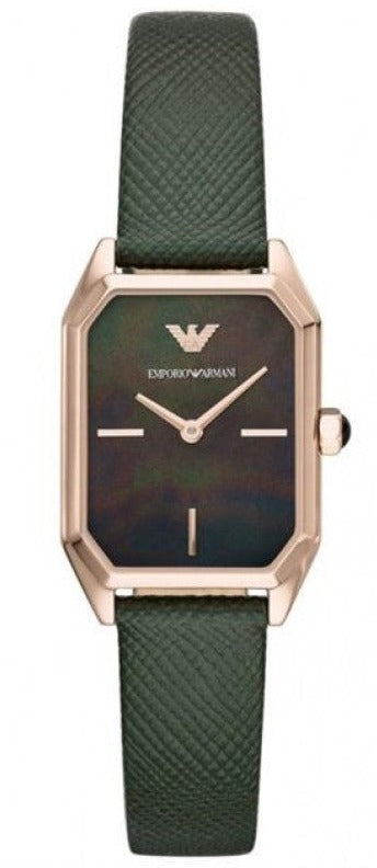 Emporio Armani Gioia Analog Black Mother of Pearl Dial Green Leather Strap Watch For Women - AR11149 Authentic Buy Shop Now