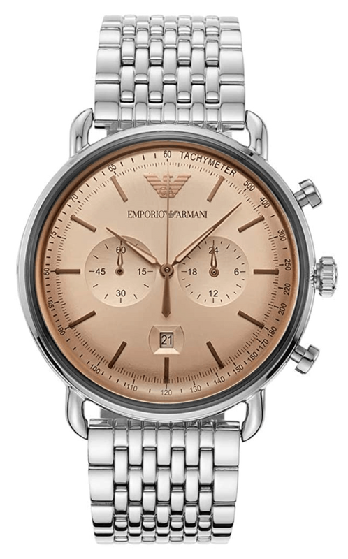 Emporio Armani Aviator Chronograph Beige Dial Silver Steel Strap Watch For Men - AR11239 Authentic Buy Shop Now