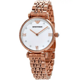 Emporio Armani Gianni T-Bar Quartz White Dial Rose Gold Steel Strap Watch For Women - AR11267 Authentic Buy Shop Now