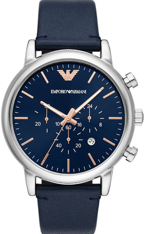 Emporio Armani Luigi Chronograph Blue Dial Blue Leather Strap Watch For Men - AR11451 Authentic Buy Shop Now