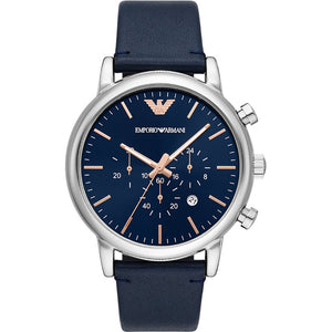 Emporio Armani Luigi Chronograph Blue Dial Blue Leather Strap Watch For Men - AR11451 Authentic Buy Shop Now