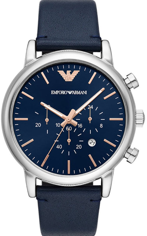Emporio Armani Luigi Chronograph Blue Dial Blue Leather Strap Watch For Men - AR11451 Authentic Buy Shop Now