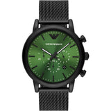 Emporio Armani Luigi Chronograph Green Dial Black Mesh Bracelet Watch For Men - AR11470 Authentic Buy Shop Now
