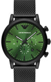 Emporio Armani Luigi Chronograph Green Dial Black Mesh Bracelet Watch For Men - AR11470 Authentic Buy Shop Now