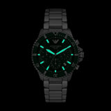 Emporio Armani World Explorer Solar Chronograph Green Dial Silver Steel Strap Watch for Men - AR11741 Authentic Buy Shop Now