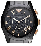 Emporio Armani Valente Ceramica Chronograph Black Dial Black Steel Strap Watch For Men - AR1410 Authentic Buy Shop Now