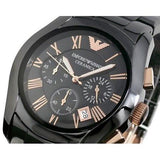 Emporio Armani Valente Ceramica Chronograph Black Dial Black Steel Strap Watch For Men - AR1410 Authentic Buy Shop Now