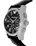 Emporio Armani Valente Chronograph Black Dial Black Leather Strap Watch For Men - AR1633 Authentic Buy Shop Now